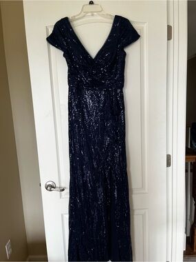 Oleg Cassini Navy Sequin Maxi Dress